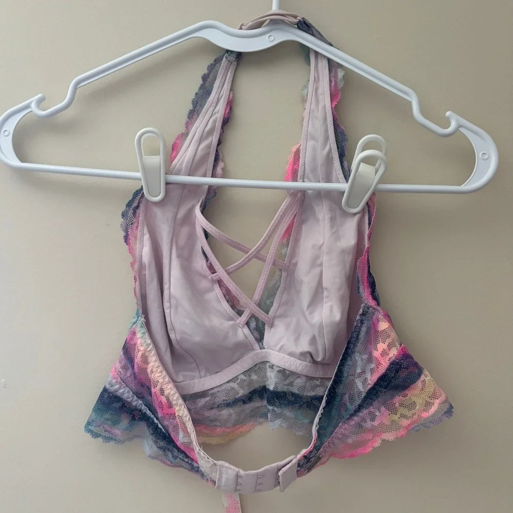 Victorias‎ Secret PINK Lace Halter Bralette Tie Dye Pink Blue XS